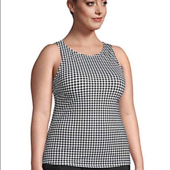 Land’s End Plus size high neck tankini black white check Various - Picture 1 of 5